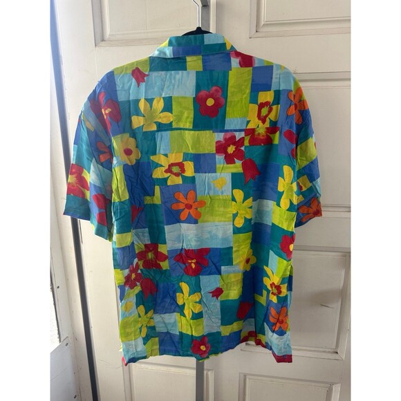 Mango Moon Men's Vintage Hawaiian Geometric Graphic Artsy Floral Shirt M - Picture 3 of 5
